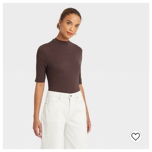 A New Day Brown Mock neck ribbed top
